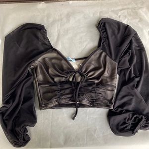 Sheer one black sleeved crop top
